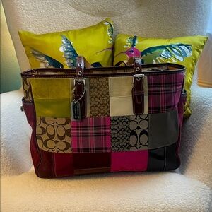 Coach Patchwork Tote Bag in Pink, Green, and Brown